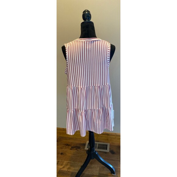 Sew In Love Top Size Large Tiered V Neck Sleeveless  Pink Striped Summer Blouse - Picture 5 of 11